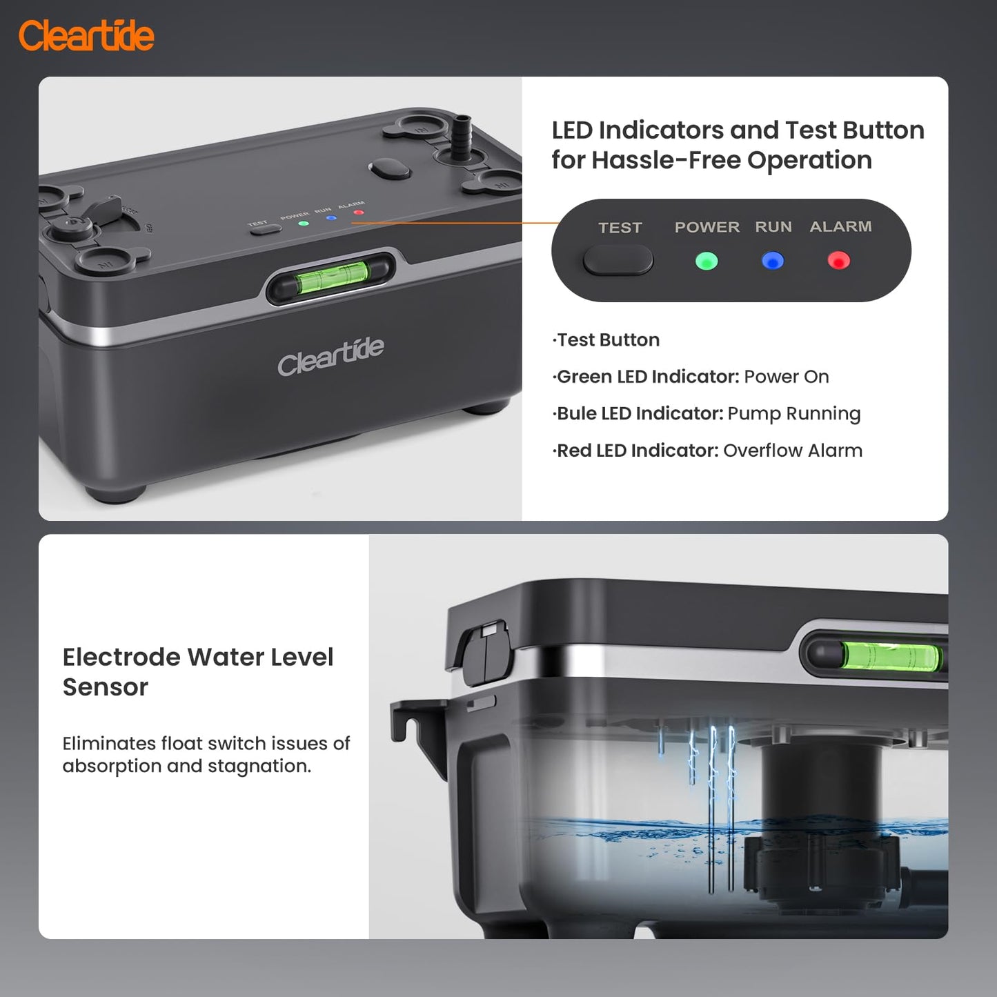 Condensate Pump, 1/50 HP, 110 GPH Automatic Condensate Removal Pump with Safety Switch and Tubing, Condensation Pump for HVAC, 100-240V, 25dB Noise, 23.6ft Head Height, Grey, 1 Pack