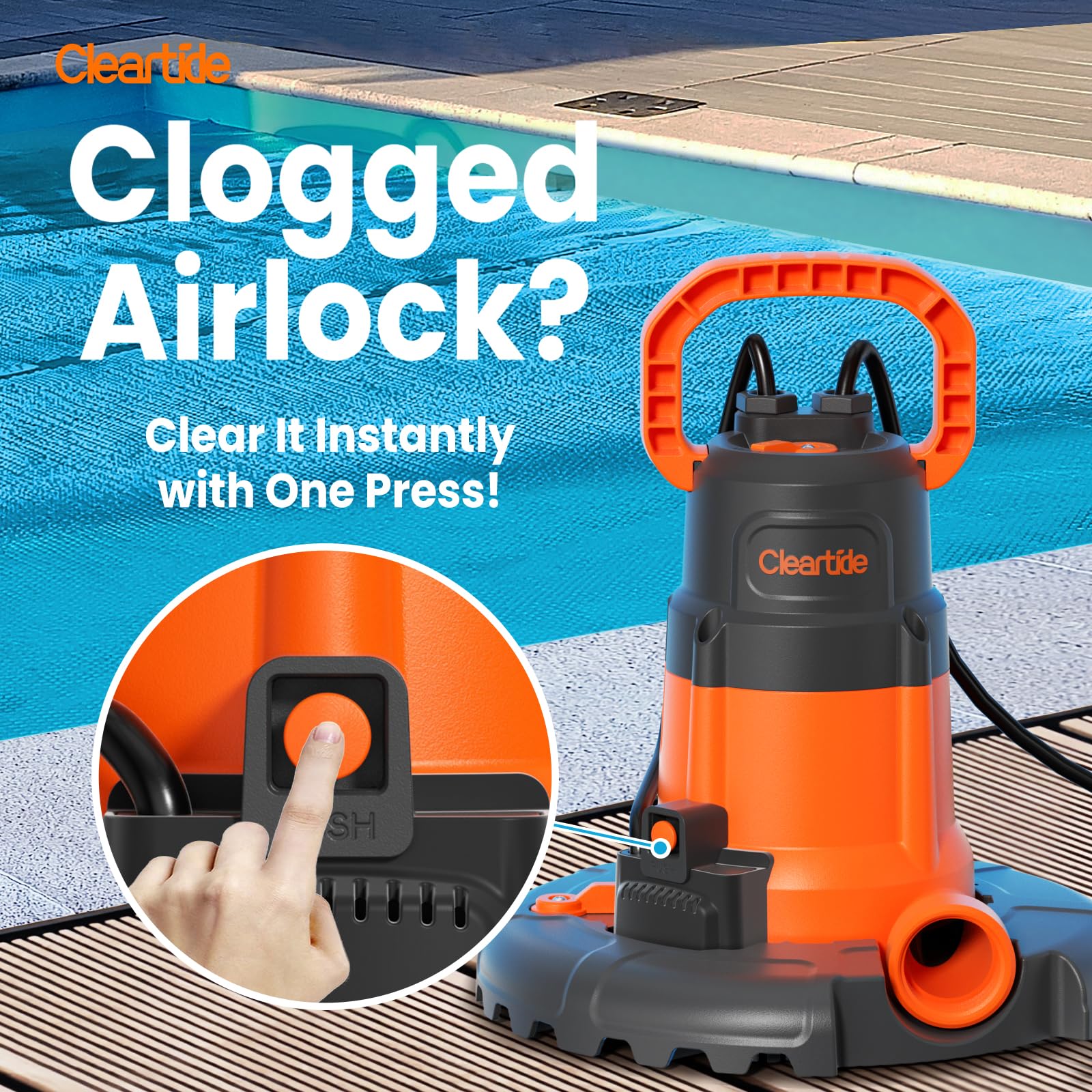 Automatic Swimming Pool Cover Pump - Up to 1/3 HP, 2790 GPH, 30 Ft