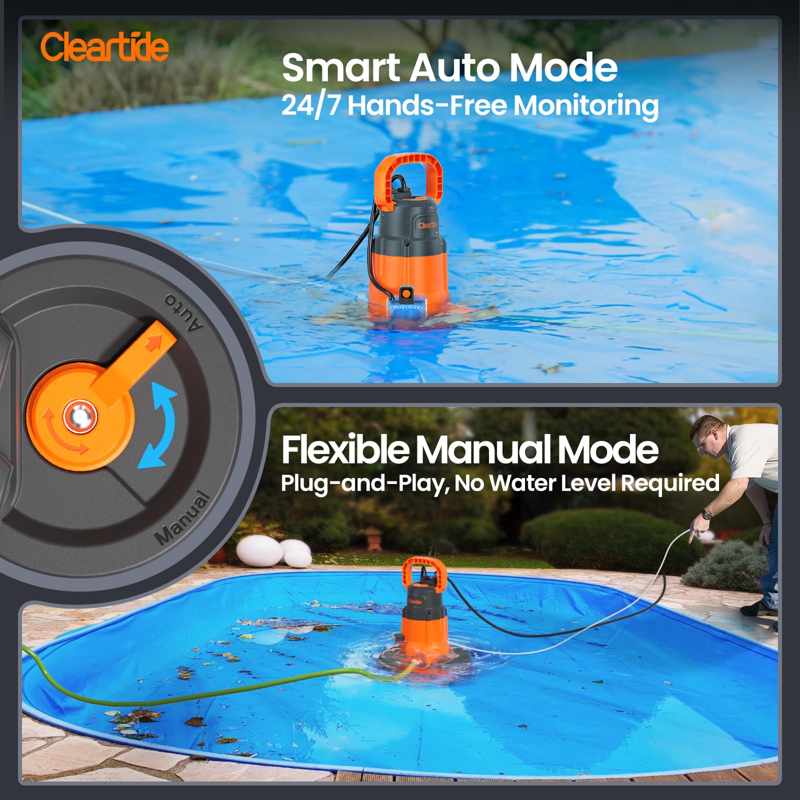 Automatic Swimming Pool Cover Pump - Up to 1/3 HP, 2790 GPH, 30 Ft