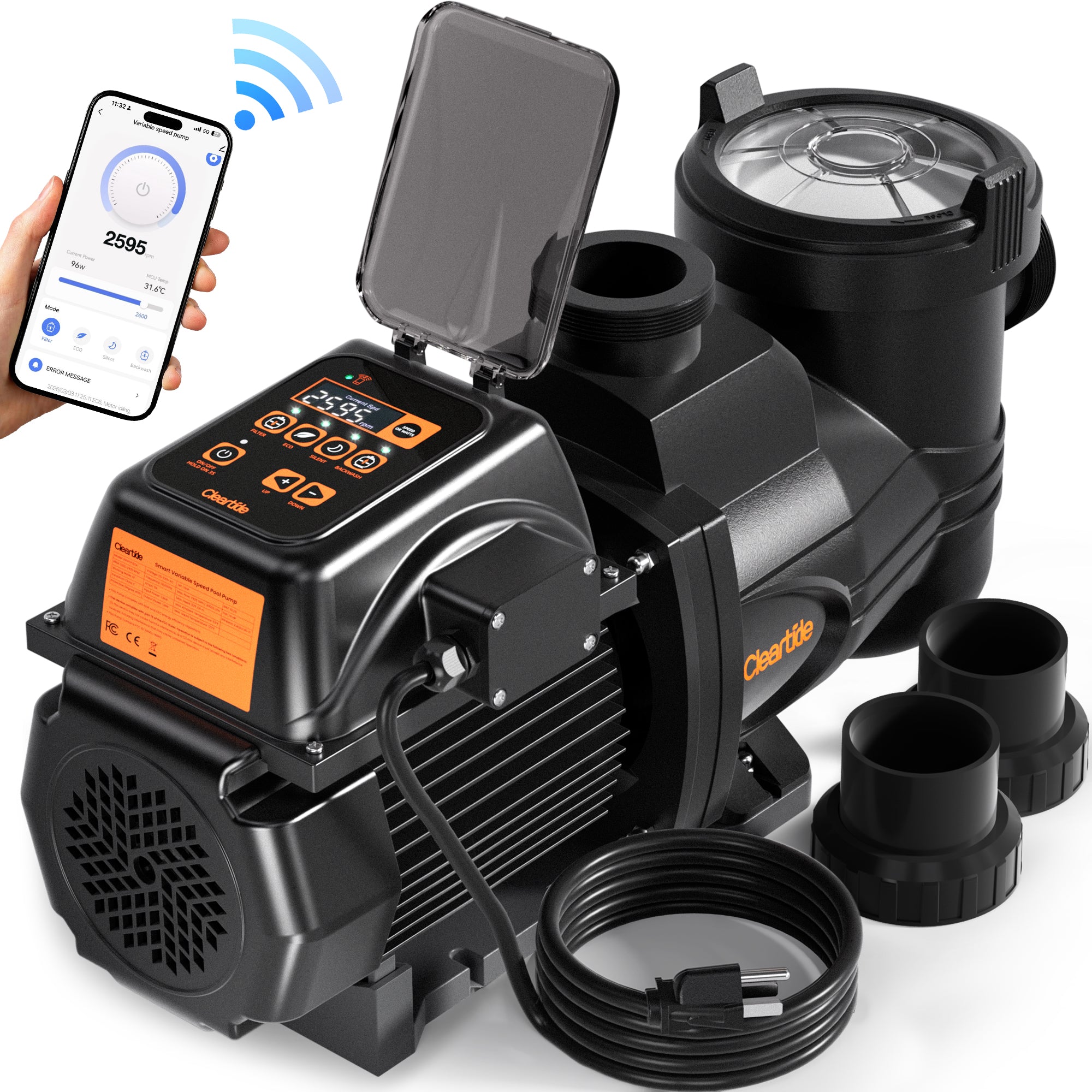 Smart Variable Speed Pool Pump with App Control – 2 HP, 90% Energy Saving, Ultra Quiet 45dB