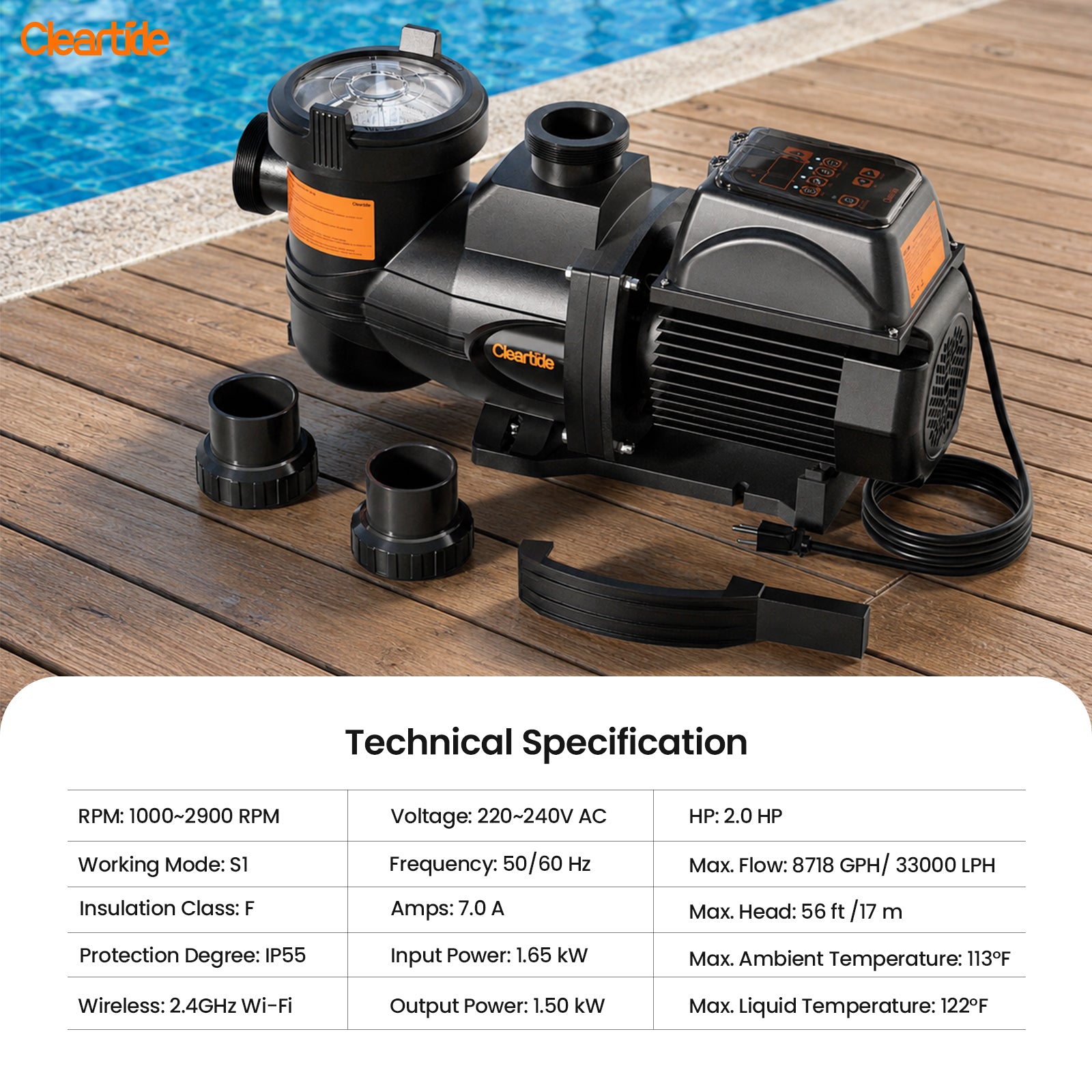 Smart Variable Speed Pool Pump with App Control – 2 HP, 90% Energy Saving, Ultra Quiet 45dB