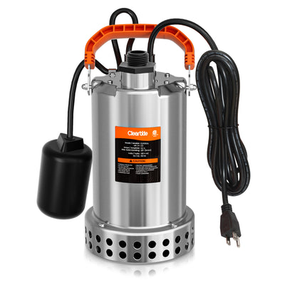 Stainless Steel Submersible Utility Pump with Automatic Float Switch,  1/2 HP & 3/4 HP, 120V Cleartide