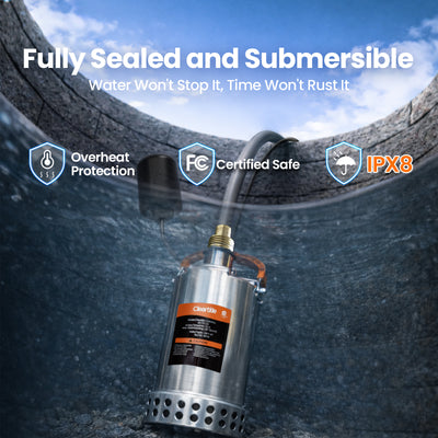 Stainless Steel Submersible Utility Pump with Automatic Float Switch,  1/2 HP & 3/4 HP, 120V Cleartide